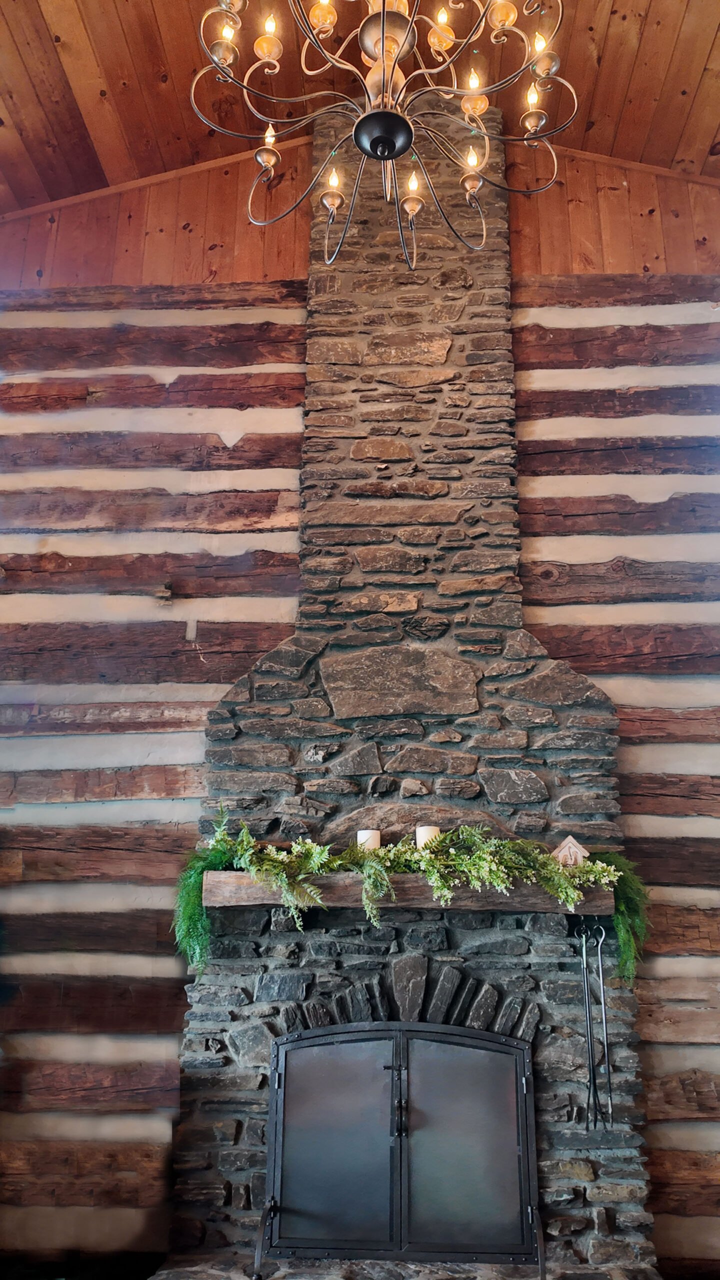 Fireplace with greenery n mantle